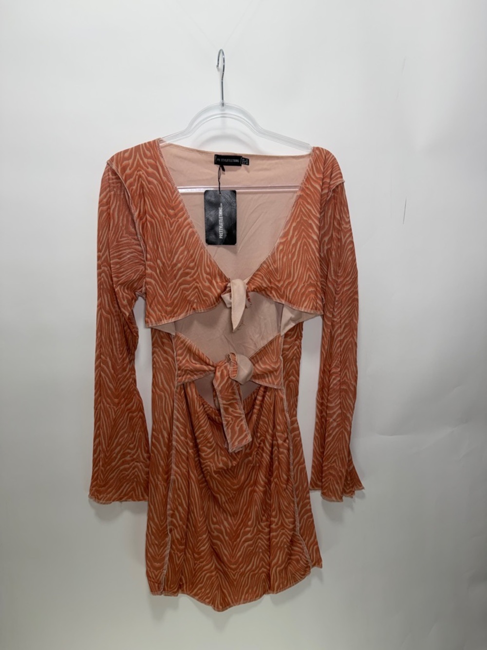 Rust Tie-Front Long Sleeve Mini Dress